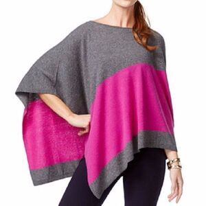 INC Nightfall Colorblock Wool Cashmere Poncho Plus